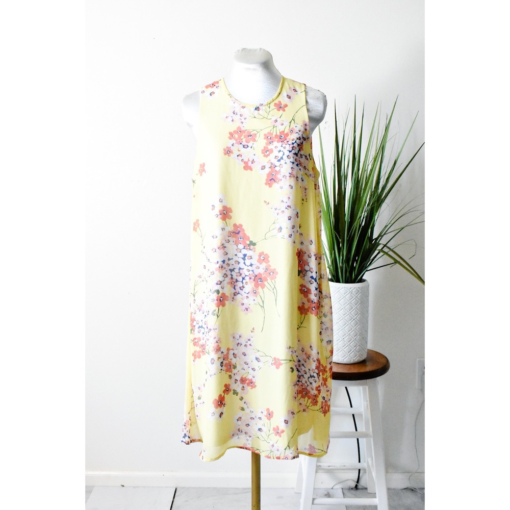 Tommy Hilfiger Shift Dress Womens 6 Yellow Floral Sleeveless Chiffon A-Line